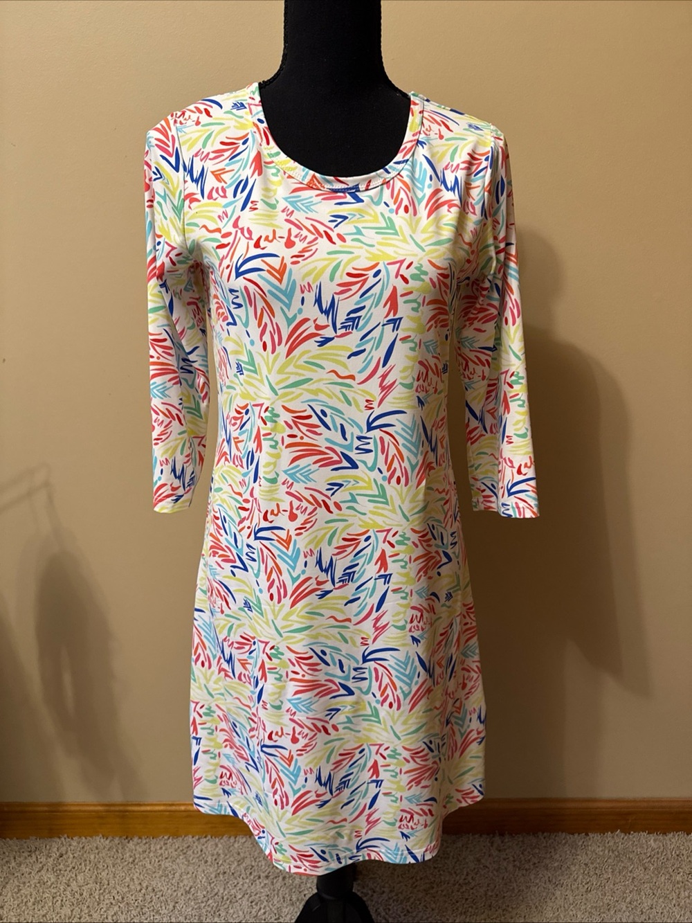 Lulu-B Bright Multi-Leaf Print Midi Dress